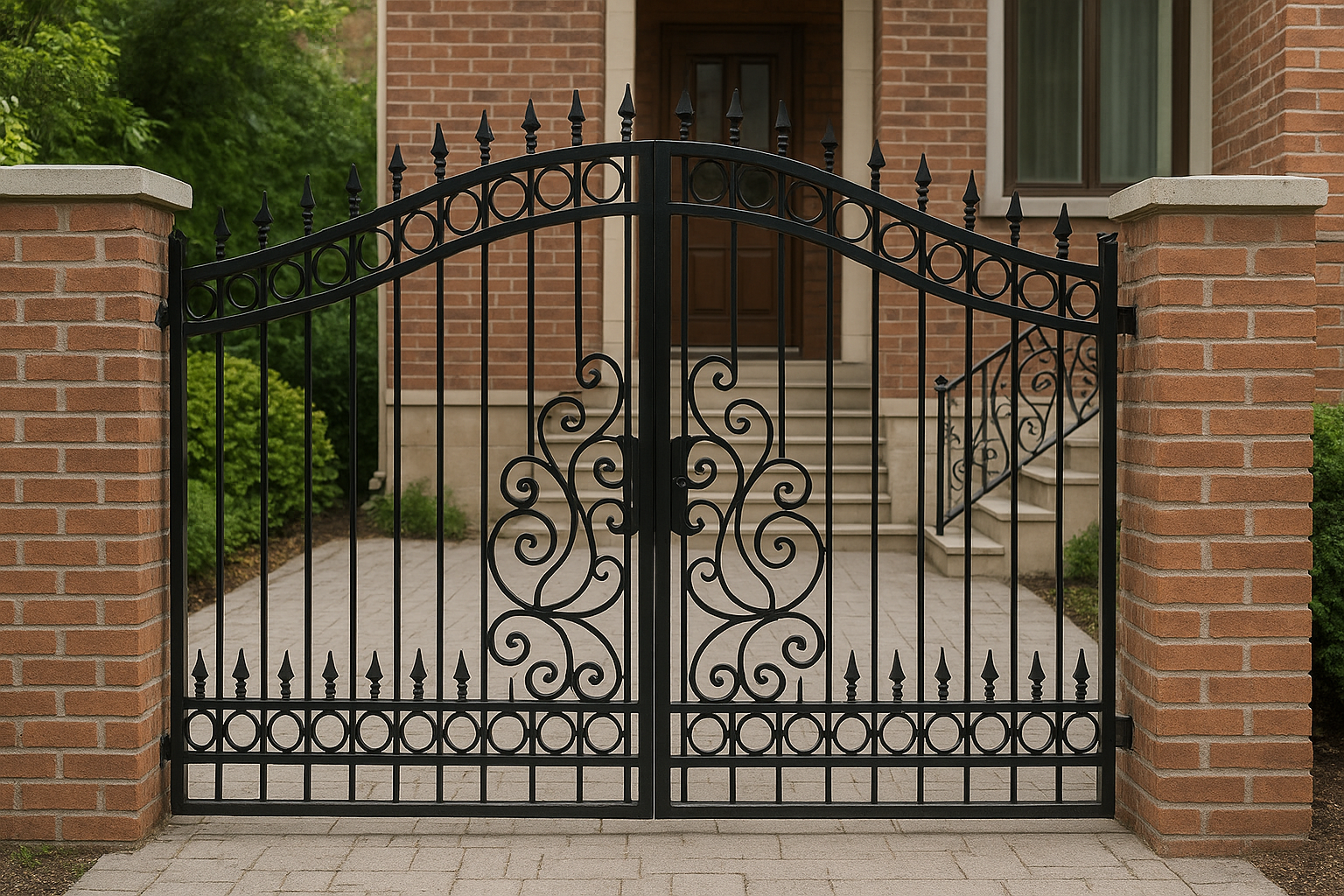Ornate custom-fabricated black iron gate